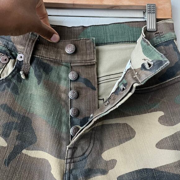 R13 Denim Jeans Tailored Drop Crotch Beige Camo Mid Rise Cropped Pants‎ Size 24 - Picture 5 of 12